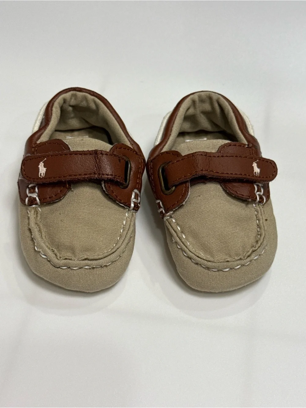 Polo by Ralph Lauren Beige Canvas and Brown Faux-Leather Baby Loafers